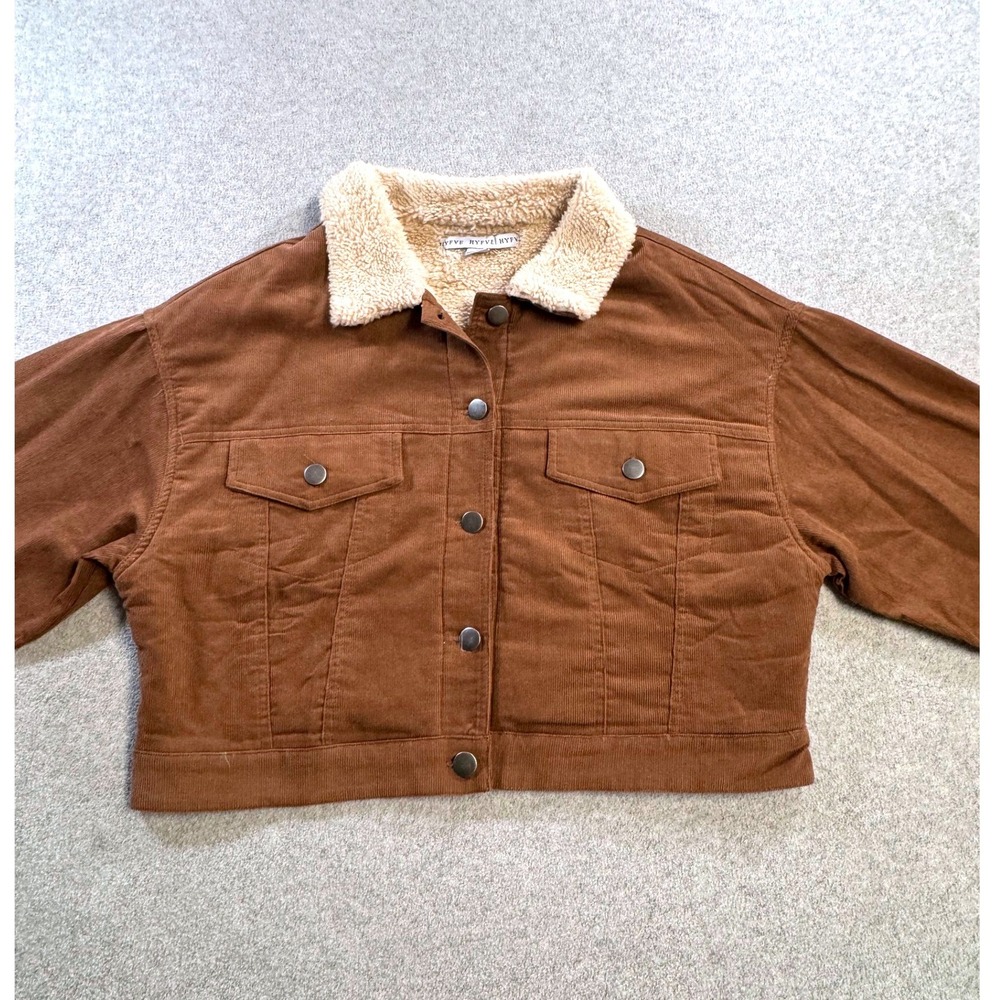 HYFVE Corduroy Sherpa Jacket Womensโ M Brown Cropped Trucker Coat Cozy Fall